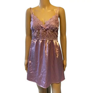 VTG Mini Dress Nightie Lingerie Babydoll Lace Satin Lavender Fairy Grunge Sexy S